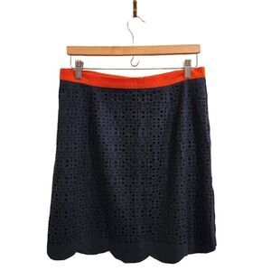 Stitch Fix Pixley Eyelet Stacey Scallop Skirt Navy Blue Large Hem Cut out